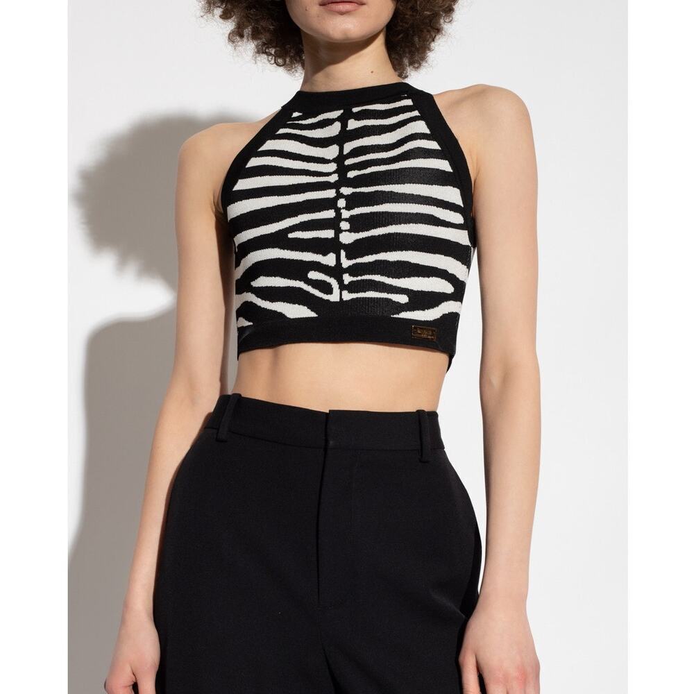 Thinkable Animal Print Black and White Women's Preppy Halter Top Small
